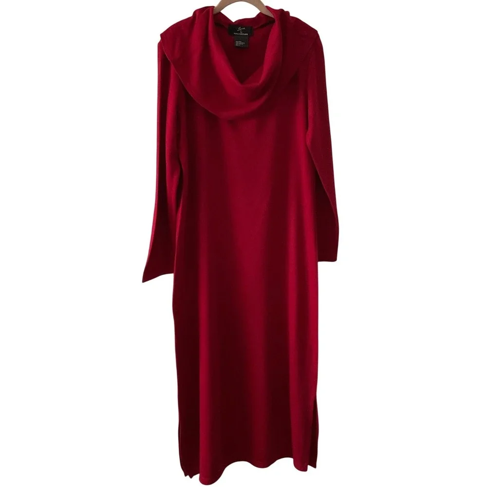 Nina Leonard Womens Red Cowl Neck Long Sleeve Knit Sweater Midi Dress Size L